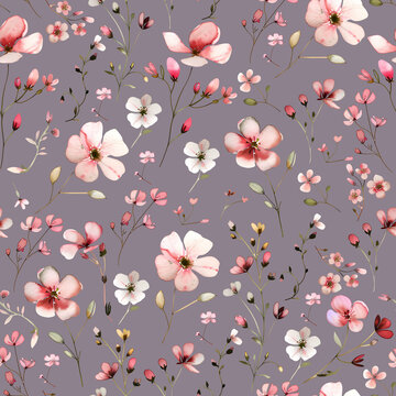 Seamless Pattern Design with Pink Floral Branches and Leaves on a Background &ndash; Perfect for Home Textiles, Fabric Design, Wall Decor, Scrapbooking, Digital Paper, Notebooks, and More