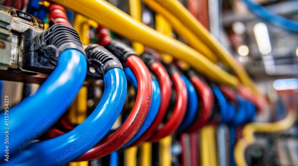 Aufkleber close-up of colorful wiring in advanced robotics workshop