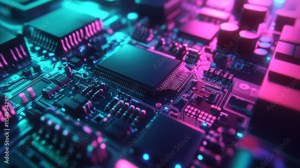 Poster close-up of high-tech circuit board in soft light