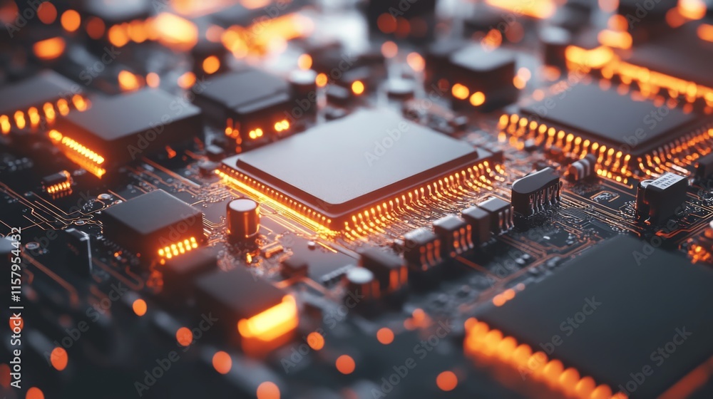 Poster close-up of precision electronics in a factory setting