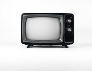 classic vintage television set, displaying a black-and-white show, isolated on white background, evoking nostalgia.