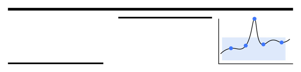 Horizontal line and sharp peak graph with a shaded area. Ideal for data analysis, business growth, statistical insights, economic trends, performance tracking, financial forecasts, strategic