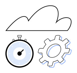 Cloud with gear and stopwatch elements highlighting efficiency speed, digital technology, cloud computing, optimization, performance, and automation. Ideal for tech solutions, IT services, digital