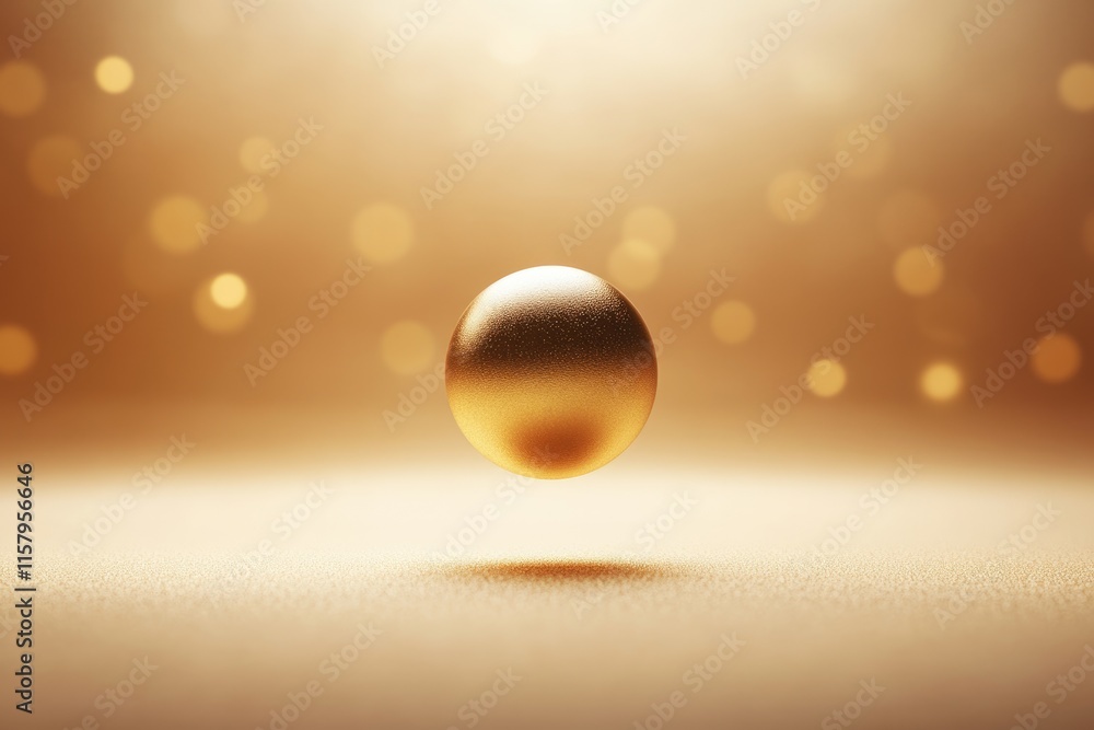 Poster a single, golden sphere rests on a subtly textured, golden surface, illuminated by soft, bokeh-like 