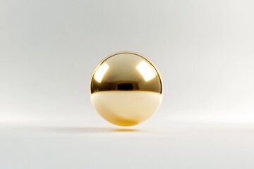 A perfectly spherical, gleaming gold orb rests on a minimalist white background.