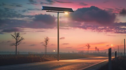 A close-up of an outdoor lamp powered by a solar panel, surrounded by lush green leaves, glowing warmly in soft sunlight, blending technology with nature.
