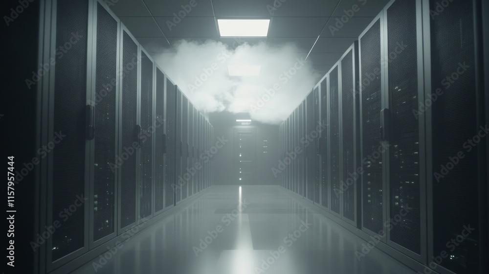 Poster high-tech data center with cloud computing elements
