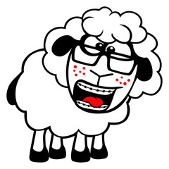 Sheep Nerd Horn-Rimmed Glasses Glasses Braces Geek Design Lover Art Vector Illustration Card T-Shirt Poster Sticker Graphic Print Decorative Drawing Isolated Logo Decoration Symbol Creative Cool Style