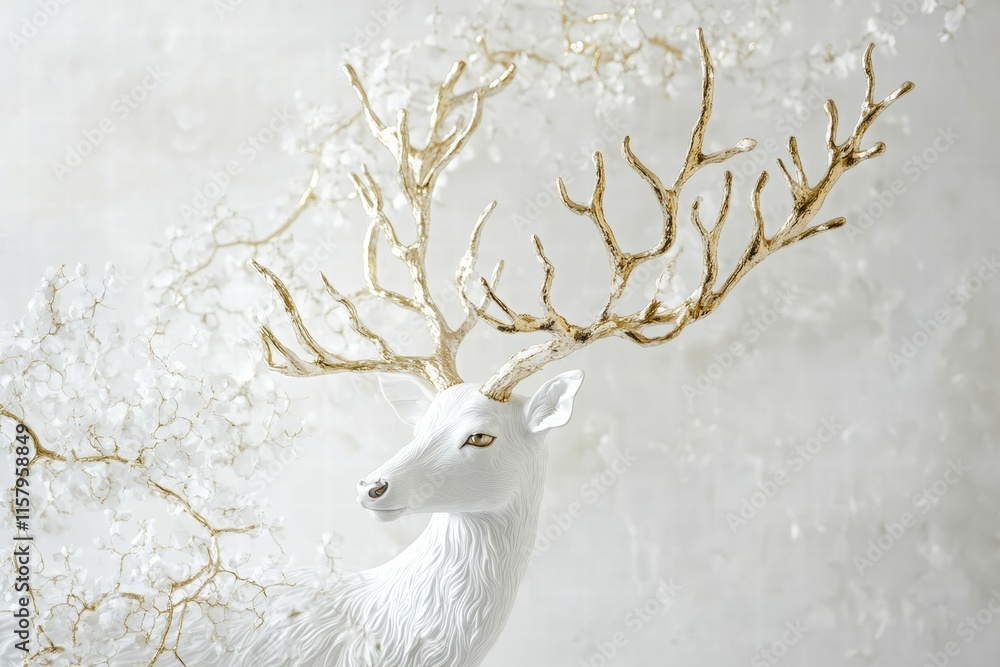 Fototapete elegant deer with magnificent branching antlers in a serene and ethereal setting creating perfect mo