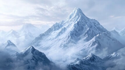 Obraz premium Snow-Covered Mountain Range with a Tallest Peak in the Center