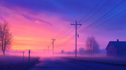 Vibrant Early Morning Fog in Rural Landscape