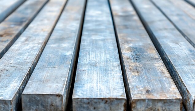 Close-up of metal bars arranged in parallel, showcasing industrial material.