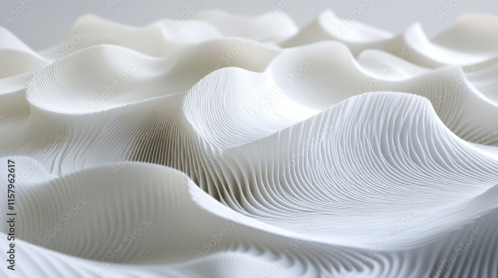 Poster abstract white wave patterns showcasing intricate textures and flowing forms, representing fluidity 