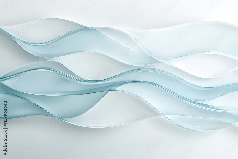 Poster abstract light blue wavy lines flowing smoothly on a white background, creating a serene and elegant
