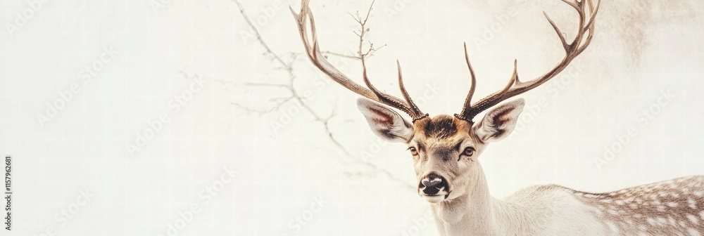 Leinwandbilder elegant deer with branching antlers standing gracefully in serene surroundings with ample copy space