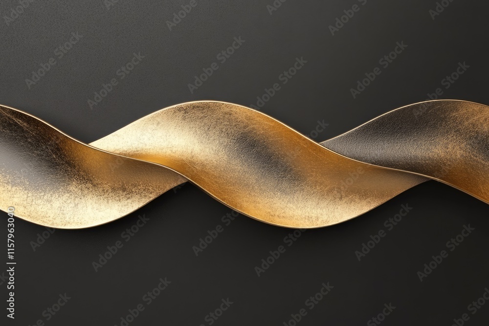 Poster elegant gold ribbons intertwine, creating a dynamic, luxurious wave pattern against a dark backgroun