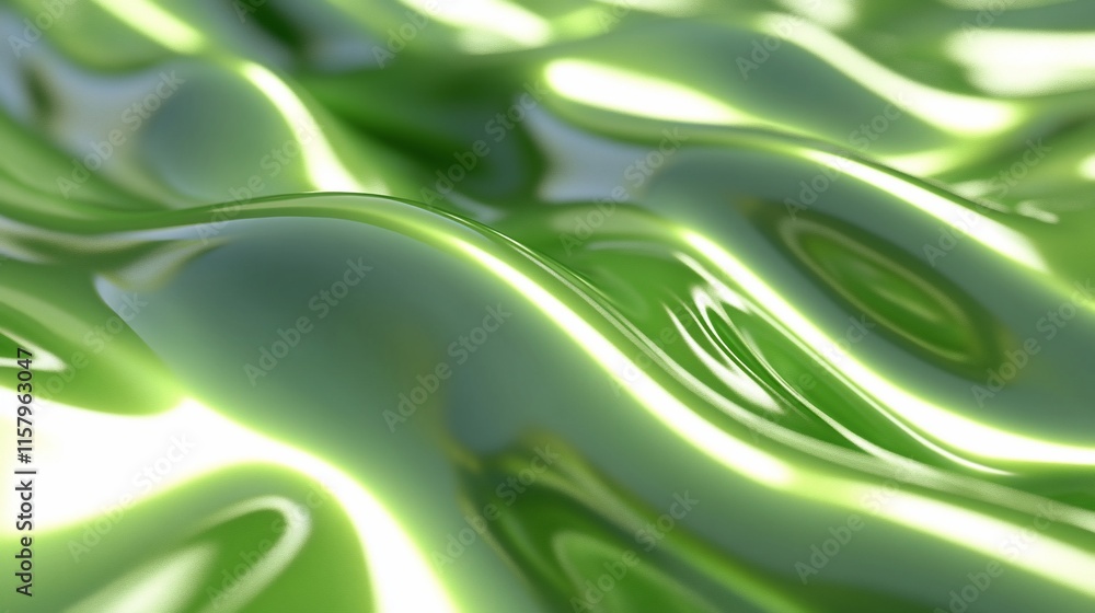 Poster abstract green waves with a glossy texture and flowing appearance.
