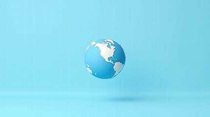 A minimalist earth globe with a shopping cart overlay, symbolizing global e-commerce, on a solid light blue background