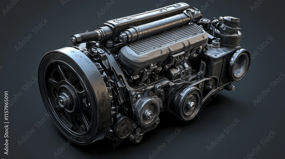 Poster detailed close-up of a high-performance engine with intricate mechanical components, showcasing engi