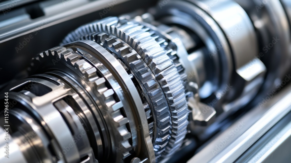 Poster detailed close-up of precision engine components showcasing interlocking gears and mechanical design
