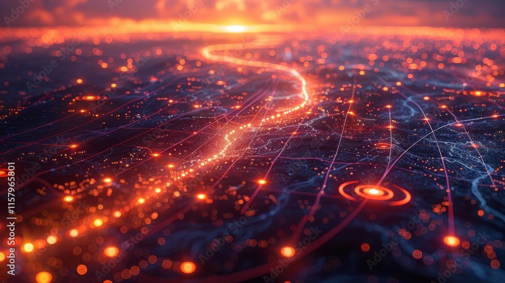 Poster create a collection of neon weather map symbols, including illuminated