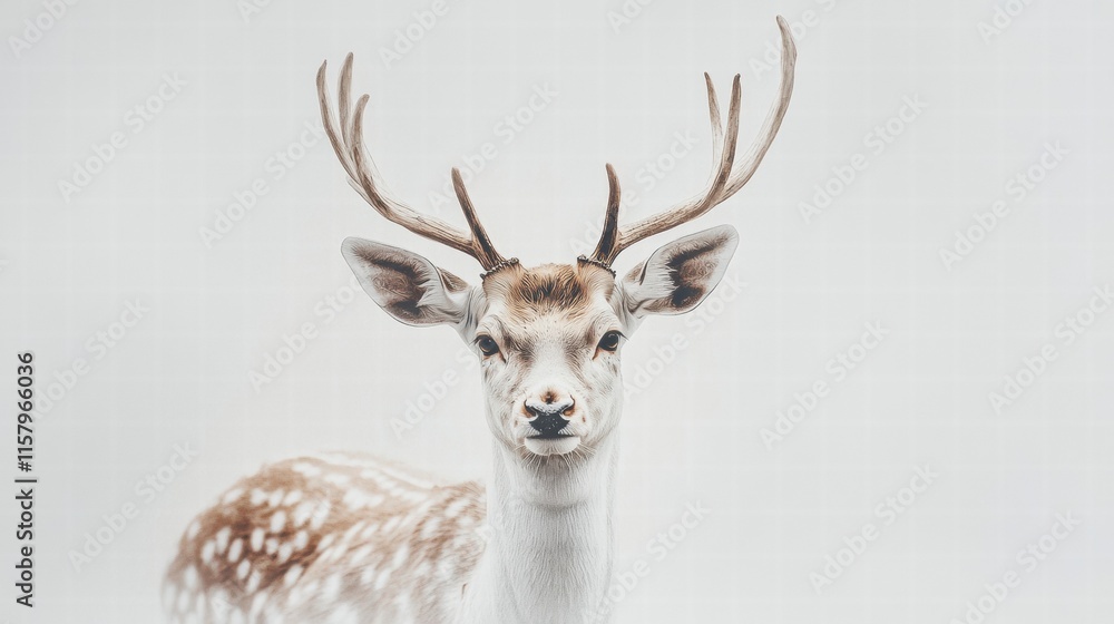 Fototapete elegant illustrated deer with branching antlers on a light background providing ample mock up space.