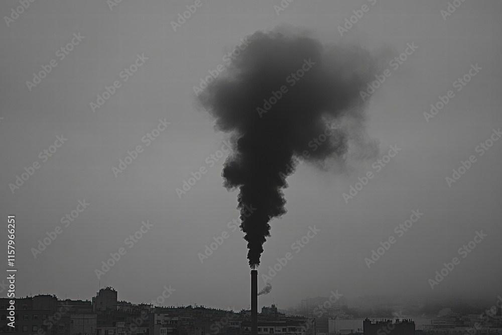 Aufkleber industrial chimneys release dark smoke into a grey sky creating an overcast and polluted atmosphere 