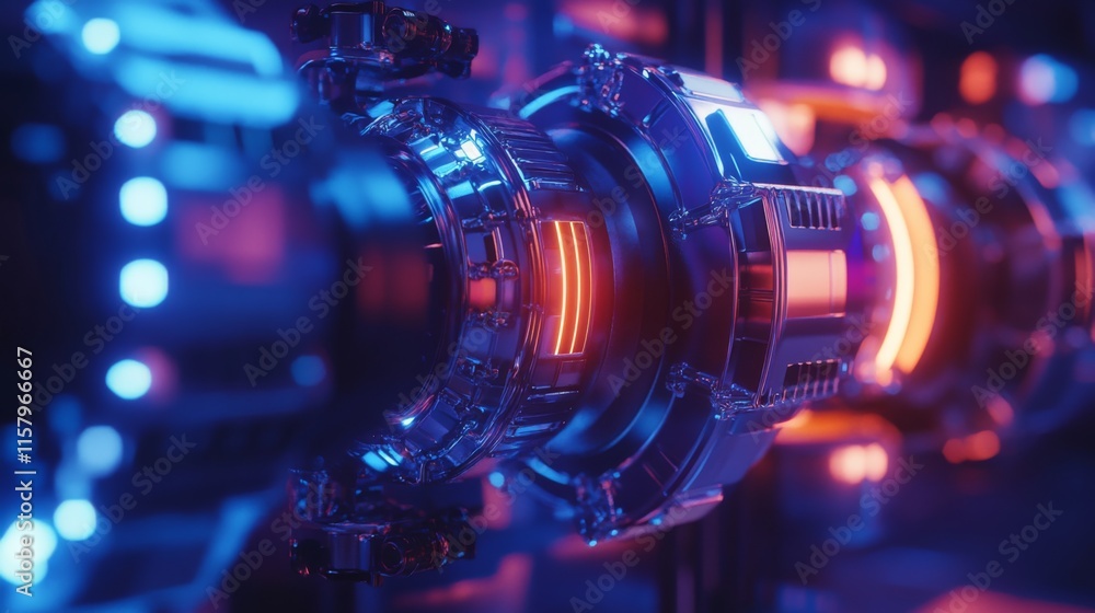 Poster futuristic energy core with illuminated tubes in a sci-fi setting depicts advanced technology and hi