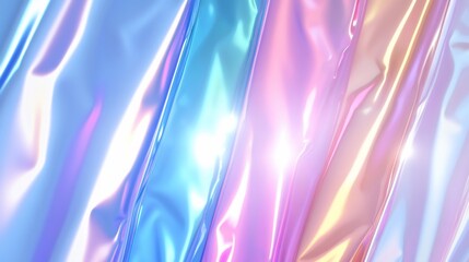 A vibrant, iridescent fabric with flowing textures in pastel colors.
