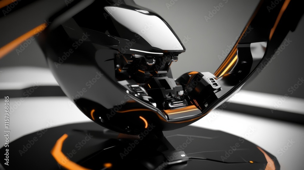 Poster high-tech black robot arm with elegant design and dynamic lighting on modern background for futurist