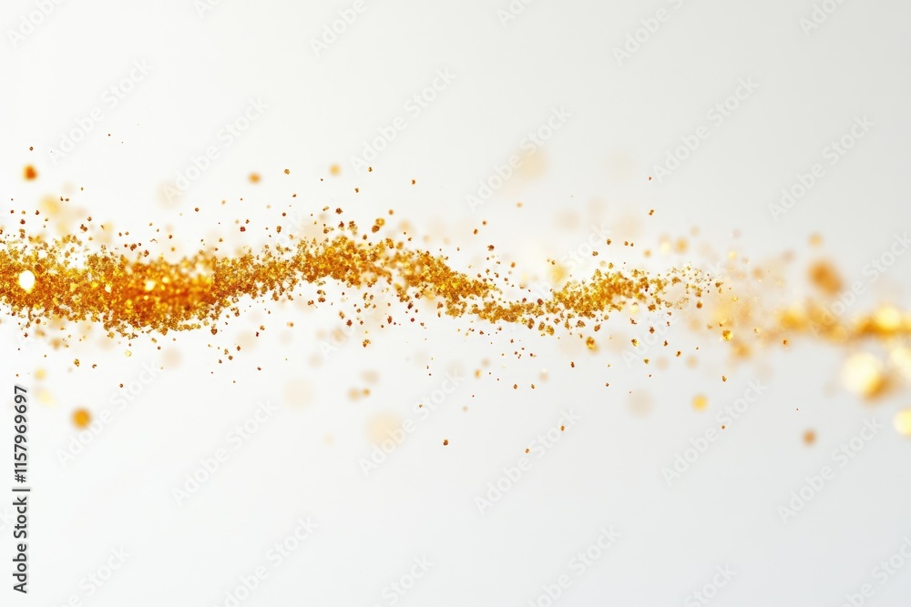 Poster a stream of golden particles flows gracefully across a white background, creating a luxurious and sp
