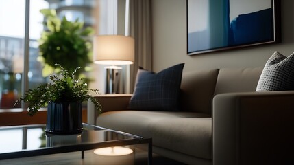 Modern Living Room Interior Design with Cozy Sofa and Plants