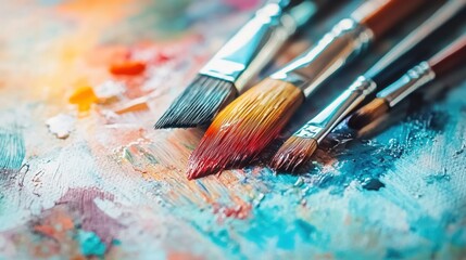 Obraz premium Paintbrushes on colorful palette.