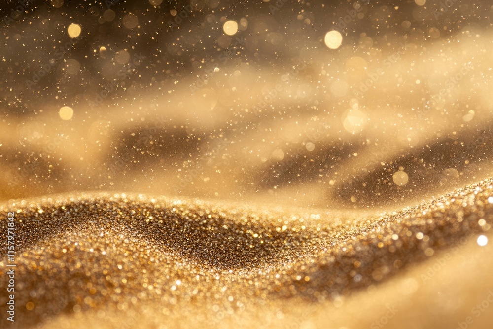 Poster golden glitter texture background with bokeh lights, sparkling and shimmering.