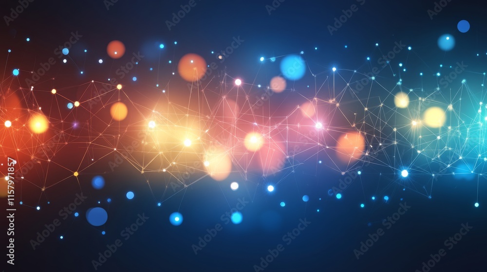 Poster abstract background featuring vibrant glowing spheres and interconnected lines, illustrating the con