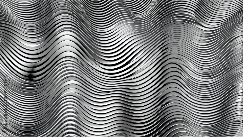 Poster abstract black and white metallic wavy pattern with intricate symmetry and texture