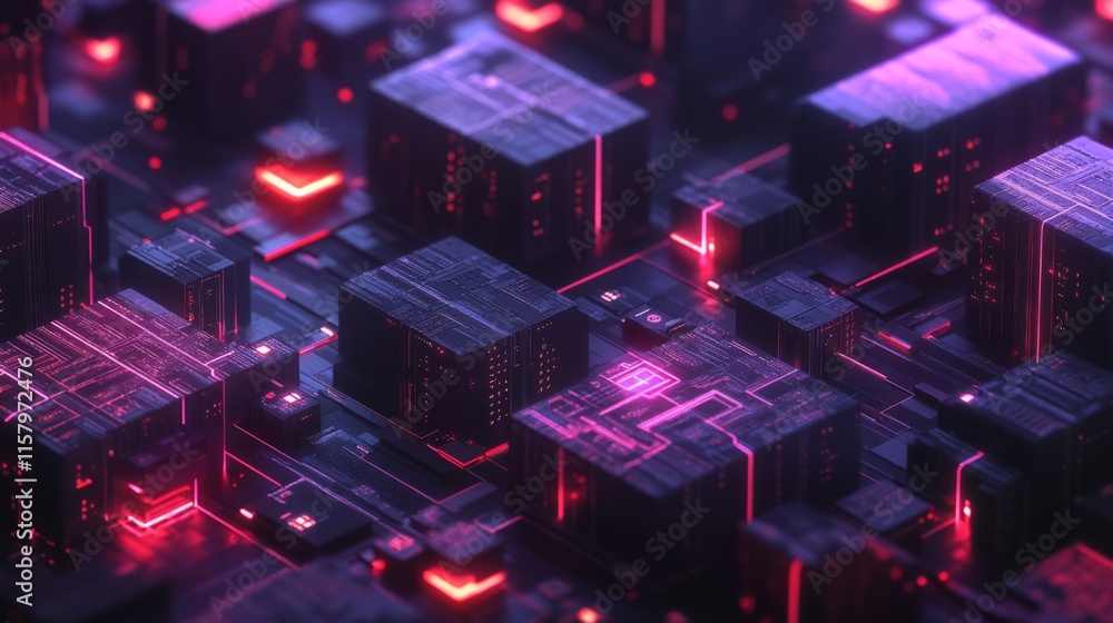 Aufkleber abstract digital circuit board with glowing neon lights, futuristic technology background for visual