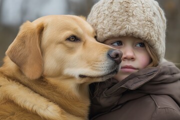 A heartwarming moment between a child and her furry friend.