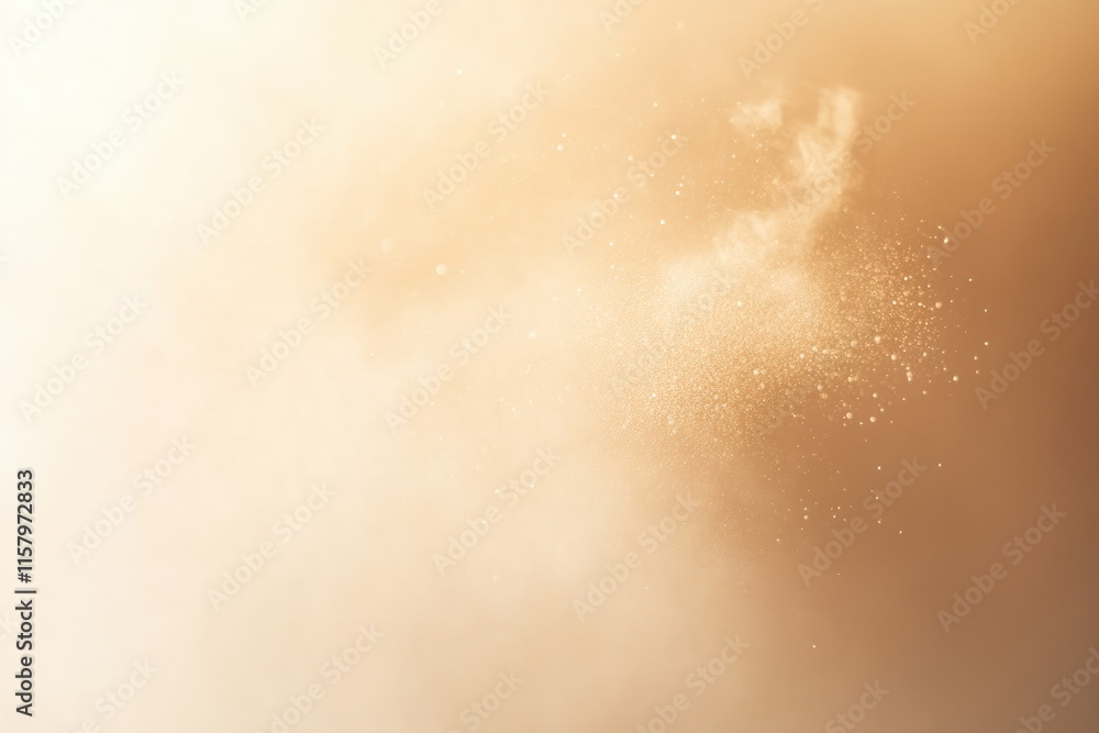 Poster abstract background with golden dust particles floating in a soft, hazy light.