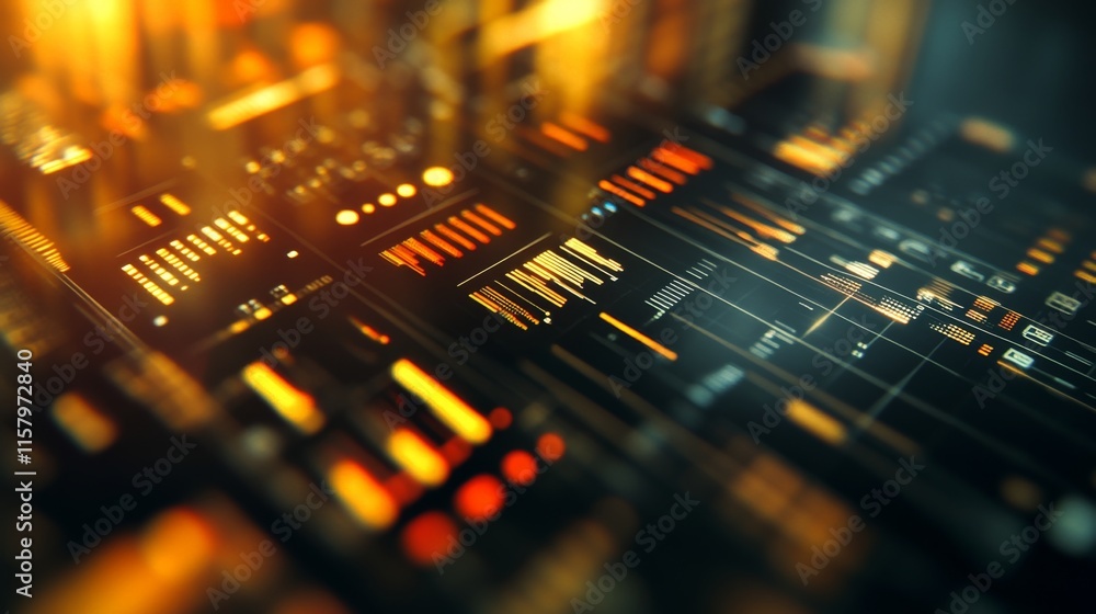 Poster abstract digital interface with glowing lines and data patterns, representative of technology, innov