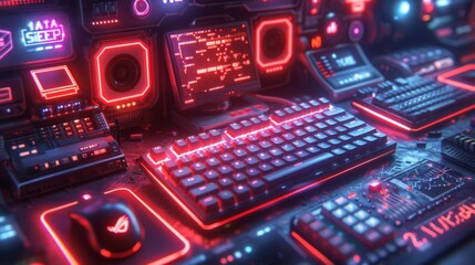 Fototapeta premium Craft a neon collection of computer symbols, featuring glowing monitors