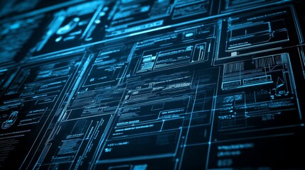 Abstract Digital Interface Background with Futuristic Data Display, Graphic Elements, Charts and Technical Details Depicting Modern Technology and Data Visualization Concepts