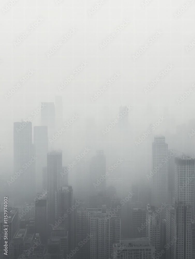 Poster dense smog blankets a sprawling city skyline during a hazy morning. generative ai