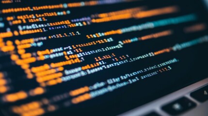 Close-up View of Code on a Laptop Screen with Colorful Syntax Highlighting Providing Insight into Programming and Software Development Concepts