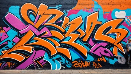 Vibrant urban graffiti art on brick wall showcasing colorful street expression