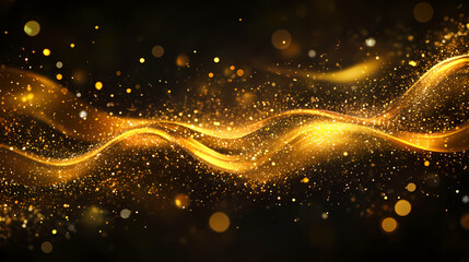 Golden waves. dark golden theme background with golden liquid and reflection. Auriferous. Illustration