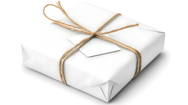 wrapped package tied with twine, featuring blank label for address details. Perfect for gifting or shipping