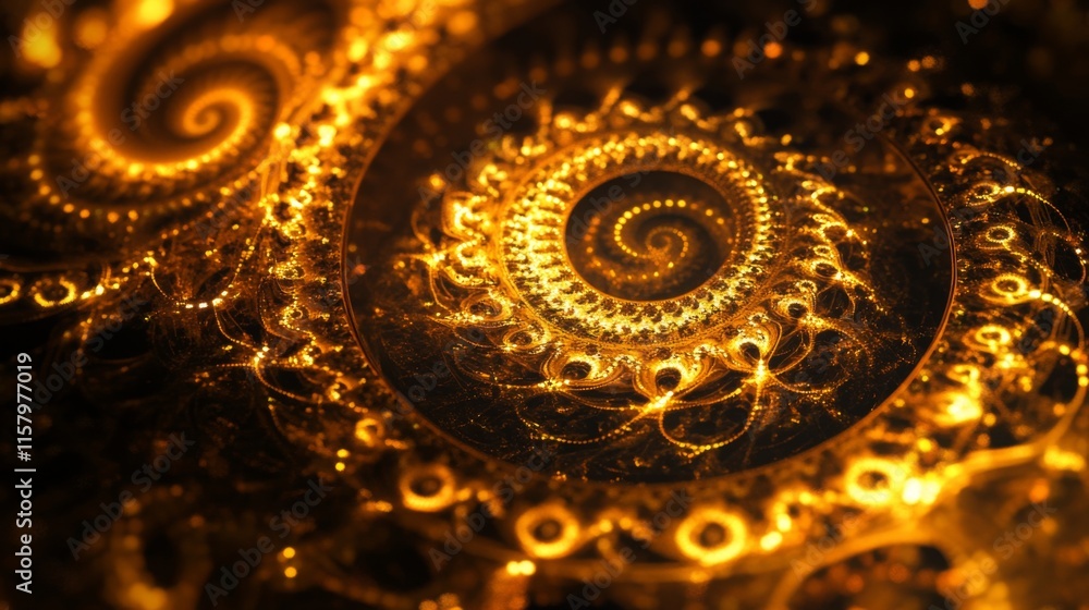 Poster Golden Spiral Patterns in Abstract Design, Evoking a Sense of Mystery and Intrigue in a Mesmerizing Display of Swirling Light and Texture.