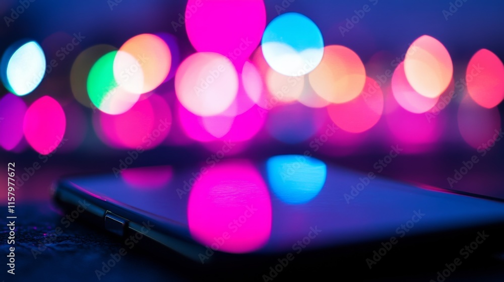 Poster nighttime smartphone with colorful bokeh background unveiling creative technology and modern lifesty