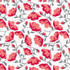 Red close vector flowers with leaves pattern